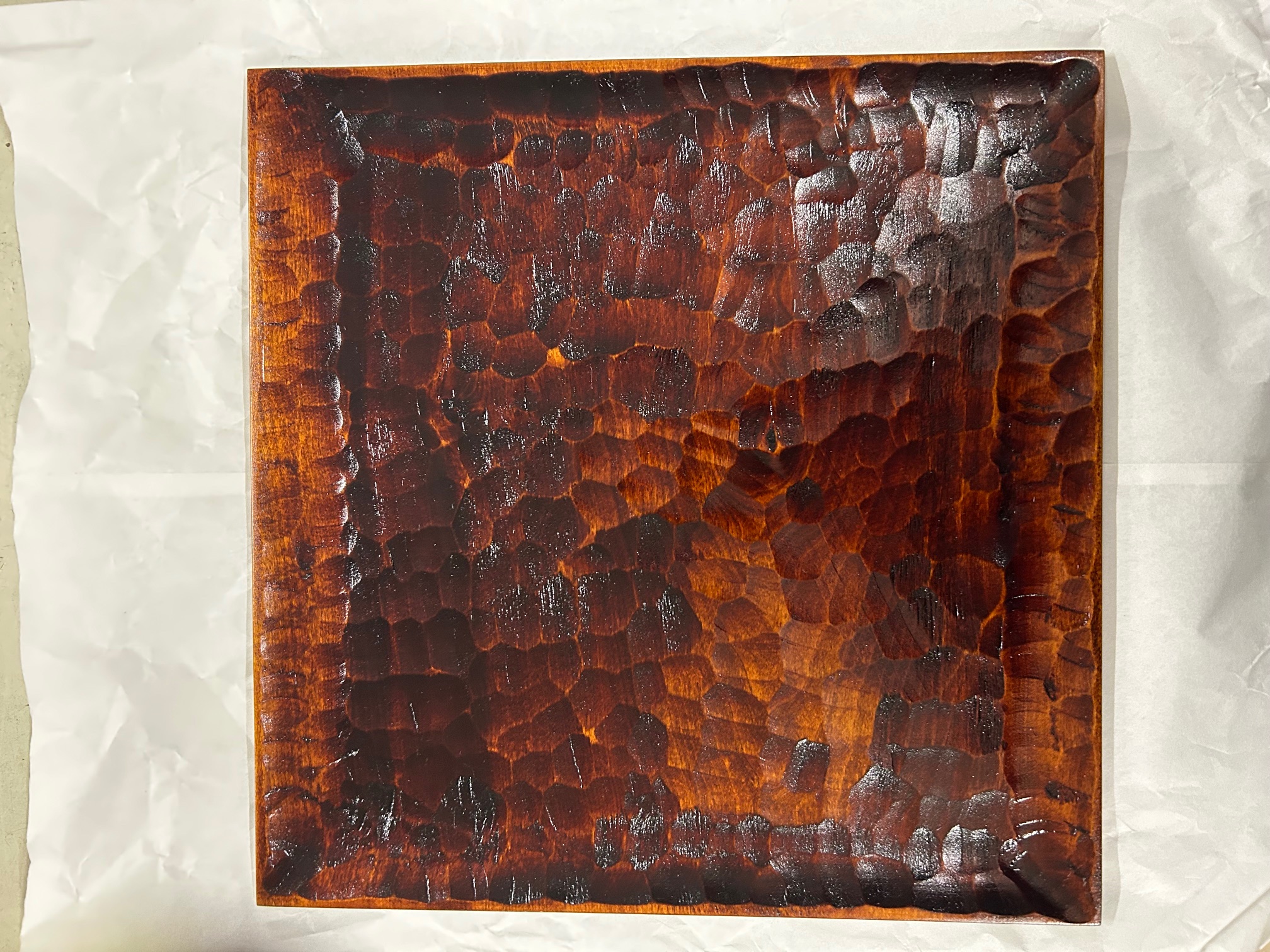 木製平ﾉﾐ角正角盆ｽﾘ漆300角20h