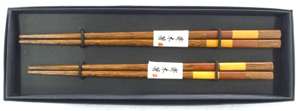 木製市松寄木ペア夫婦箸(7φx230,215mm)